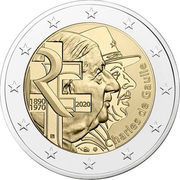 Charles de Gaulle uudessa kahden euron erikoisrahassa Charles de Gaulle uudessa kahden euron erikoisrahassa