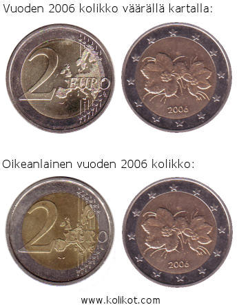 Virheellisiä kahden euron kolikoita