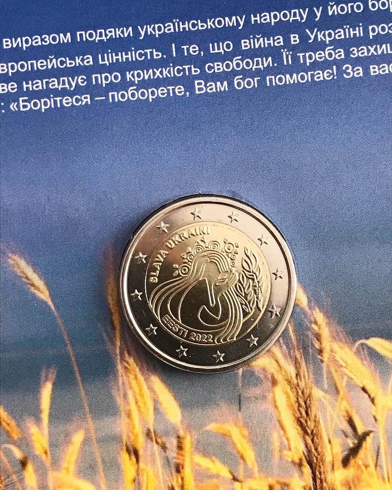 Virolta kahden euron raha Ukrainan kunniaksi